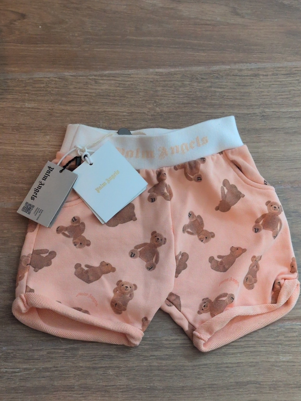 Palm Angels Pink Teddy Bear Print Baby Shorts with White Waistband